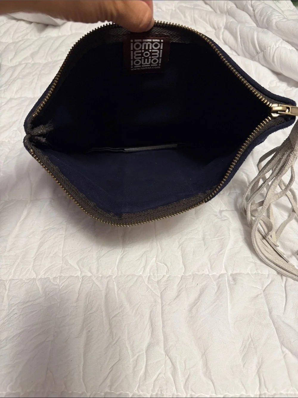 Navy and Cream Suede Wristlet Clutch